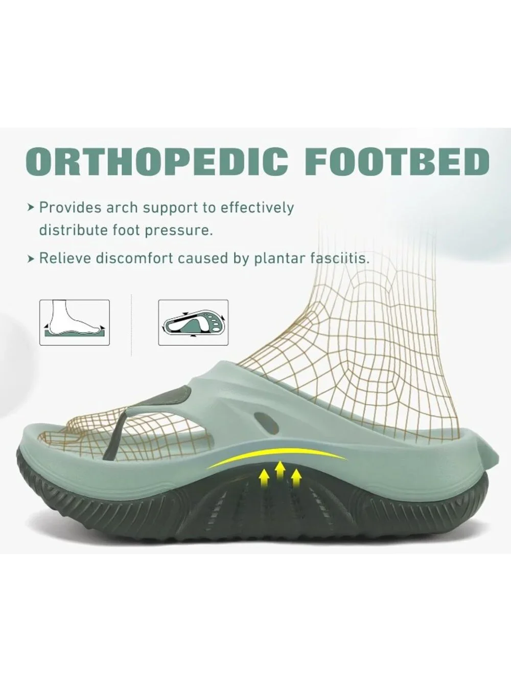 Men's Light Green Orthopaedic Foot-bed Flip Flops Fabric Toe Post Beach Sandals